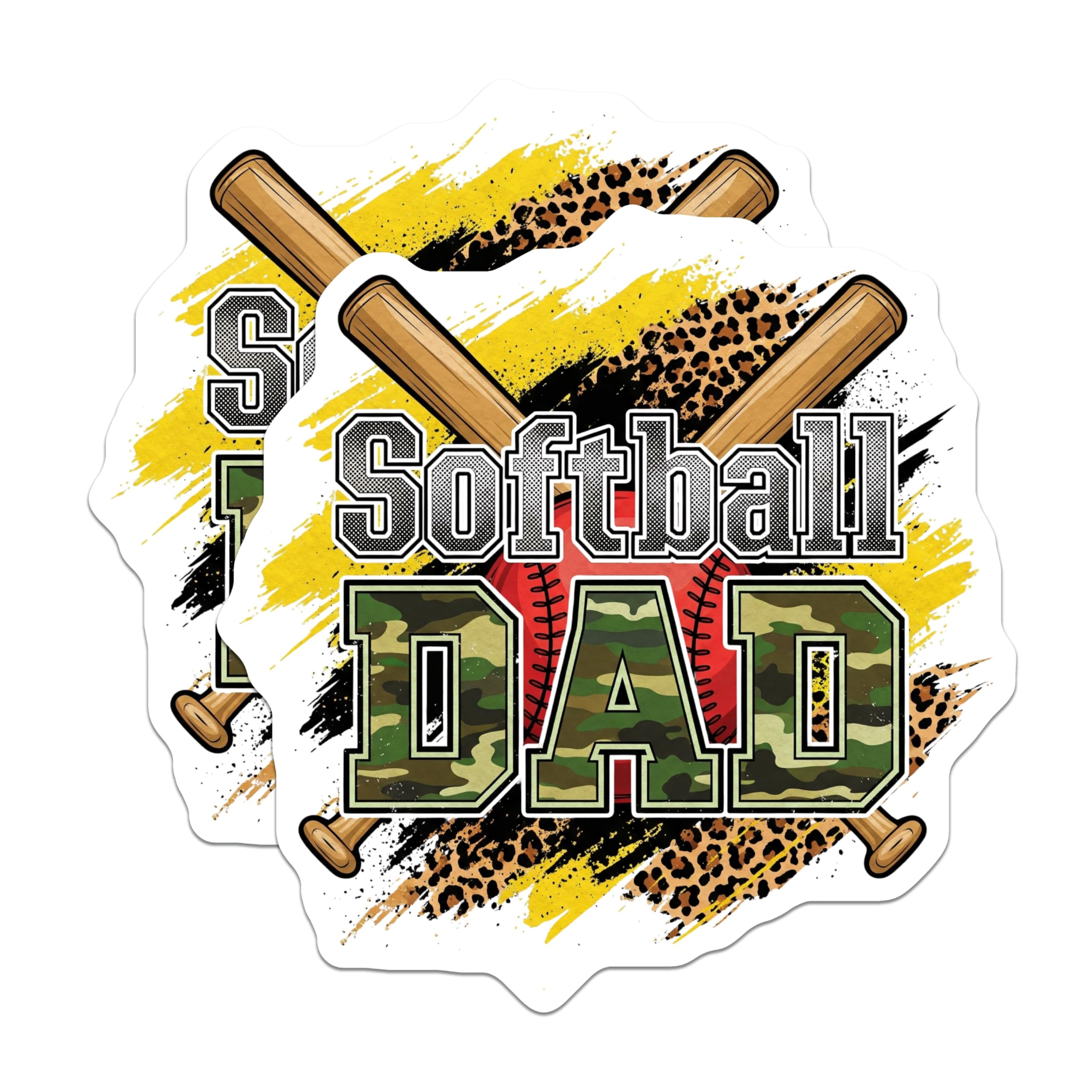 (2 Pack) Softball Dad Magnets - Camo Baseball Bat - Proud Father Decoration - 5" On Longest Side - Premium Magnet - for Cars, Refrigerators, Toolboxes, Lockers - Made in USA - MAG15461