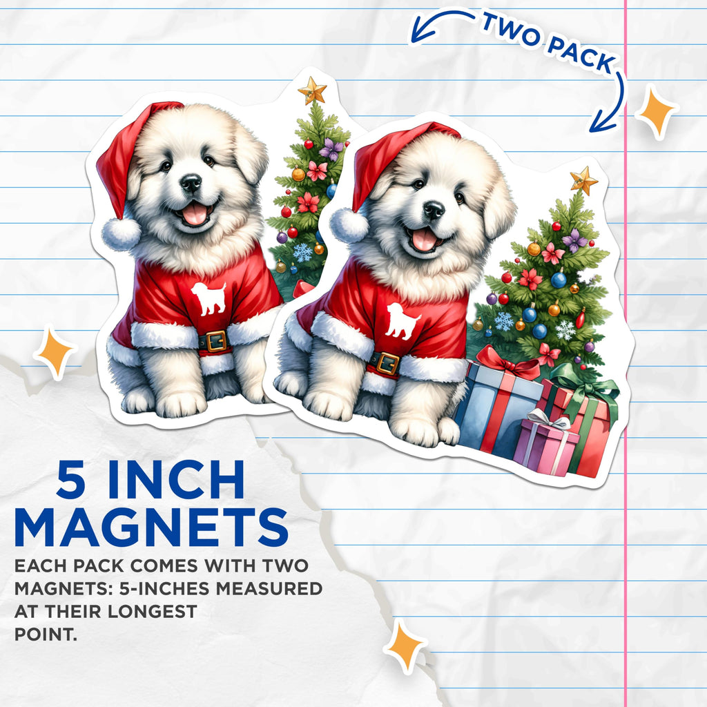 (2 Pack) Christmas Puppy Magnets - Santa Dog Holiday Decor - Pet Lover Festive Fridge - 5 Inches On Longest Side - Thick Durable Magnet - Made in USA - MAG26318