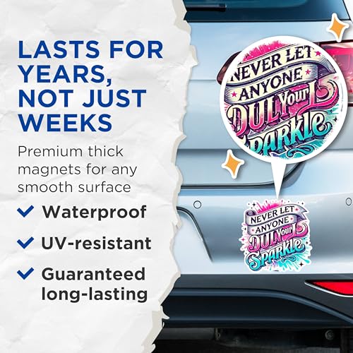 (2 Pack) Never Let Anyone Dull Your Sparkle Magnets - Inspirational Quote Magnets - Uplifting Motivational Magnets- 5" On Longest Side - for Fridges, Toolboxes, Cars - Made in USA - MAG3011