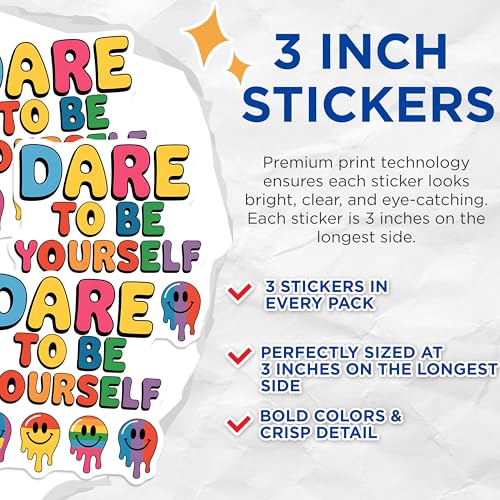 (3 Pack) Dare to Be Yourself Decals - Melting Smiley Face - Laptop Decals - 3 Inches On Longest Side - Easy Peel & Apply - Made in USA - 3MCS2676