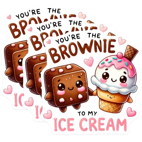 (3 Pack) Brownie Ice Cream Decals - Cute Dessert Decal - Kawaii Laptop Decal - 3 Inches On Longest Side - Easy Peel & Apply - Made in USA - 3MCS2149