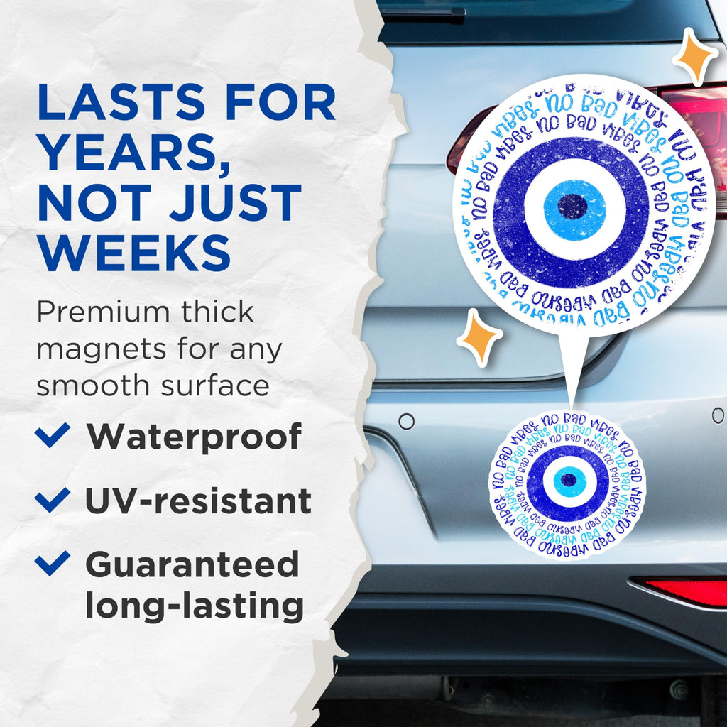 (2 Pack) Evil Eye Magnets - No Bad Vibes Amulet - Positive Energy Spiritual Decor - 5 Inches On Longest Side - Thick Durable Magnet - Made in USA - MAG20575