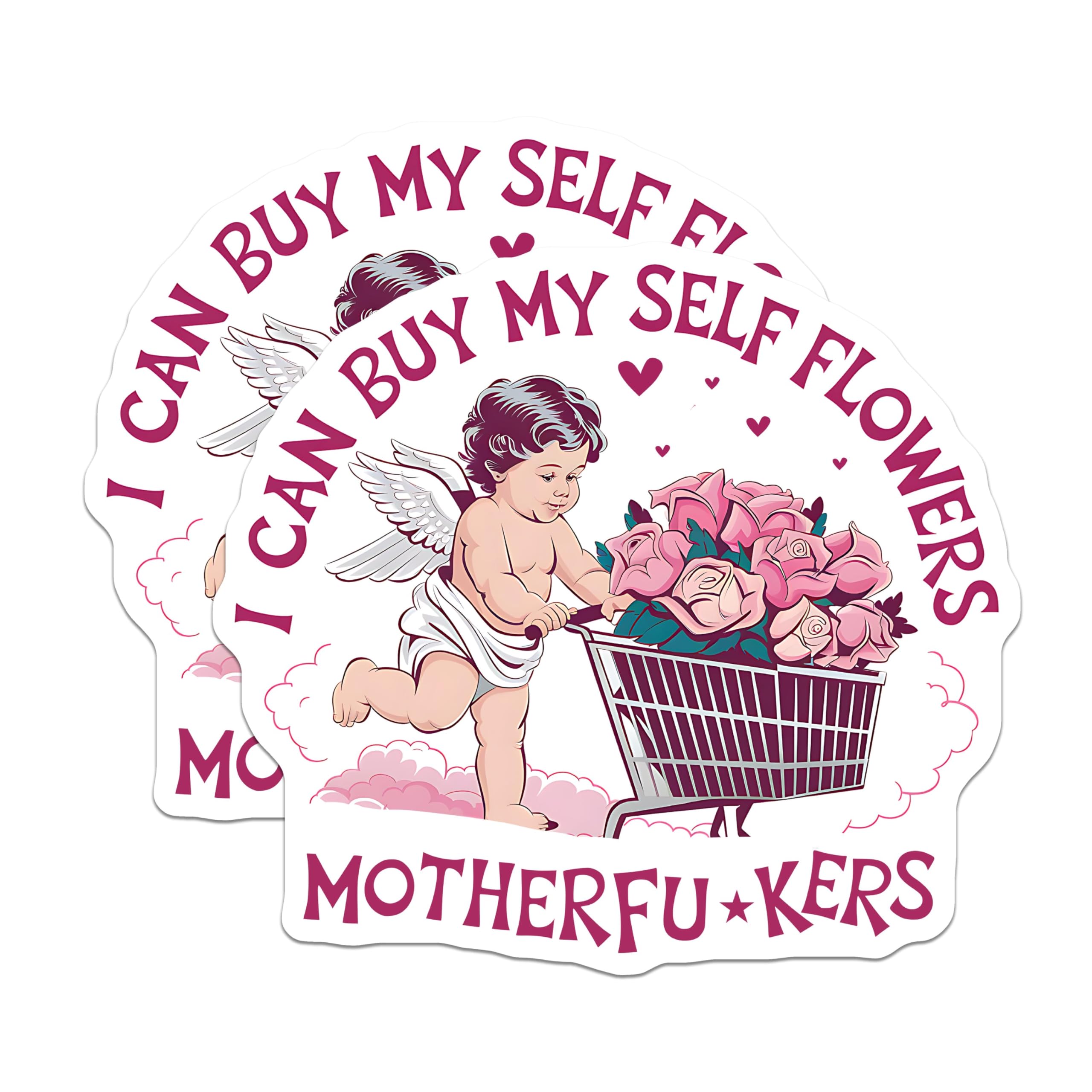 (2 Pack) Funny Angel Magnets - Self-Love Flower Cart Magnets - Cute Cherub Magnets for Fridge or Locker - 5" On Longest Side - for Cars, Refrigerators, Toolboxes, Lockers - Made in USA BMCS3496