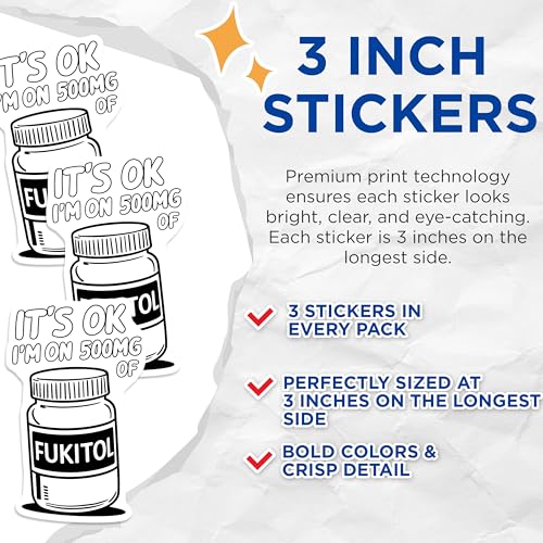(3 Pack) Fukitol Decals - Funny Decal - Laptop Decal - 3 Inches On Longest Side - Easy Peel & Apply - Made in USA - 3MCS4359