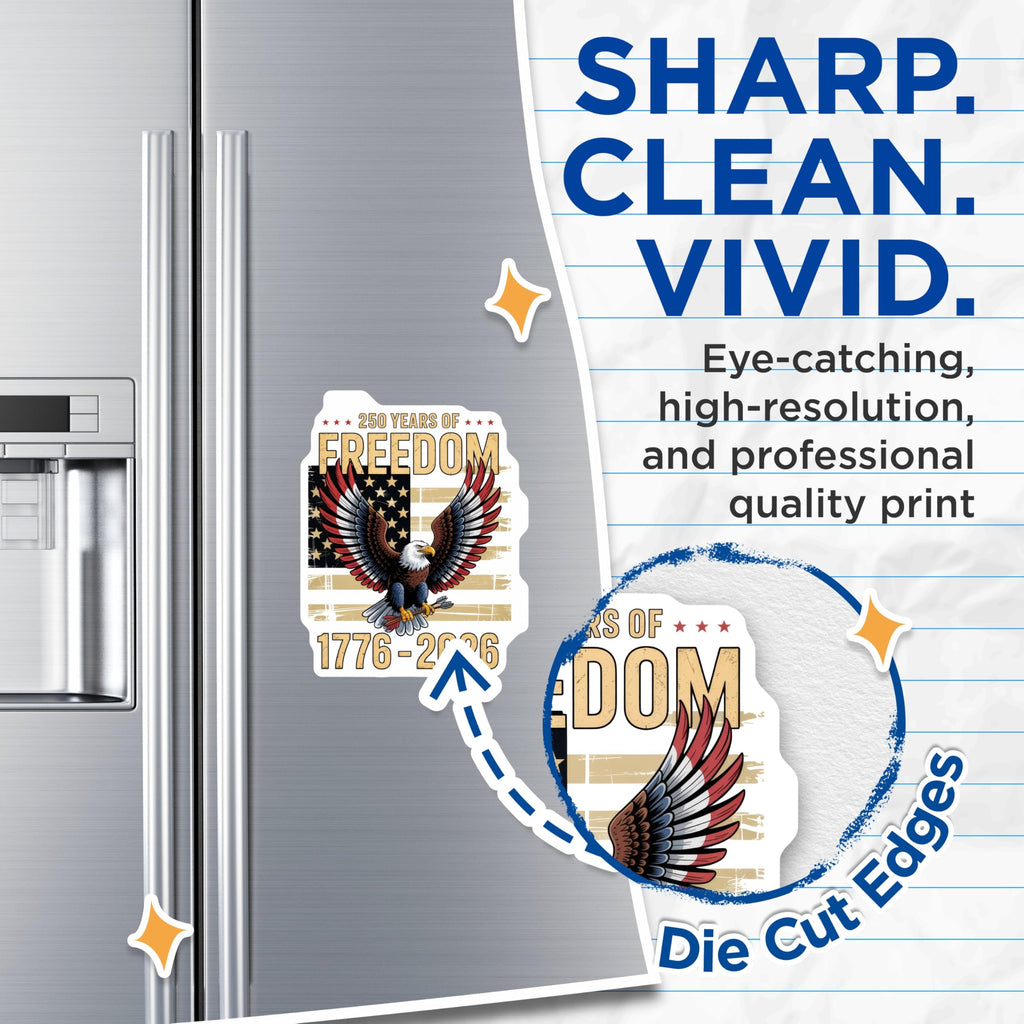 (2 Pack) American Freedom Magnets - USA Eagle - Patriotic 250 Years Celebration - 5" On Longest Side - Premium Magnet - for Cars, Refrigerators, Toolboxes, Lockers - Made in USA - MAG14020