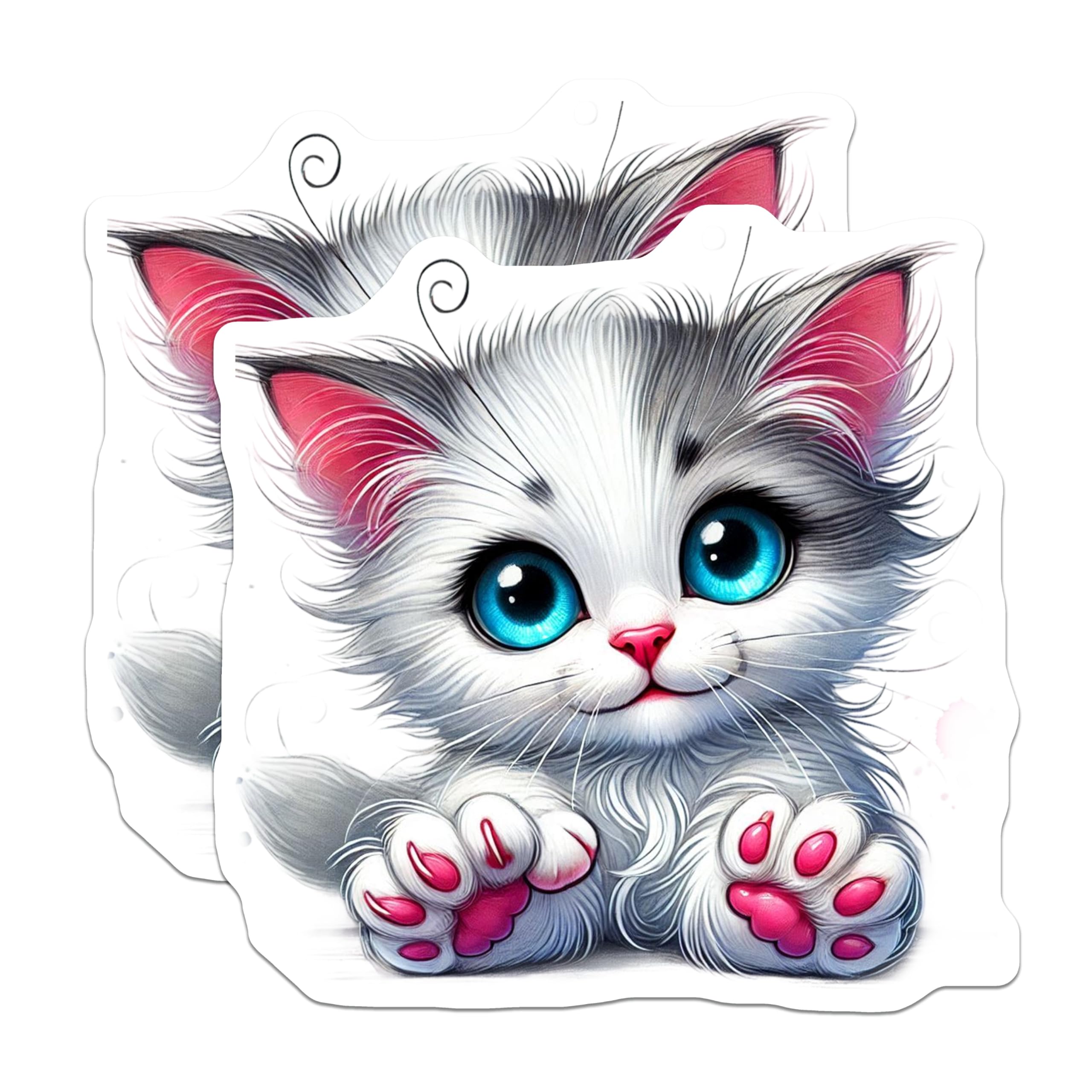 (2 Pack) Cute Kitten Stickers - Adorable Cat Decals - Kawaii Kitty Laptop Stickers - 5" On Longest Side - Sticks to Smooth Flat Surfaces - Made in USA - BMCS15977