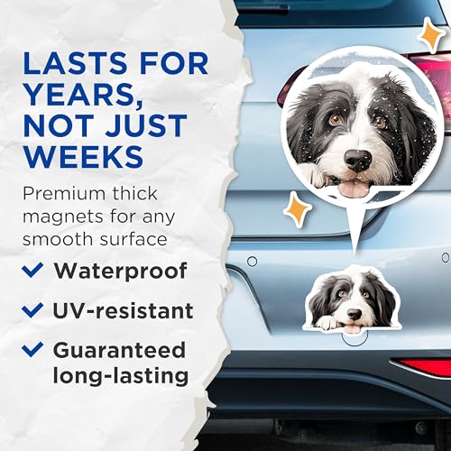 (2 Pack) Adorable Canine Artwork Magnet - Animal Lover Fridge Decor - 5" On Longest Side - Sticks to Smooth Flat Surfaces - Made in USA - MAG9856