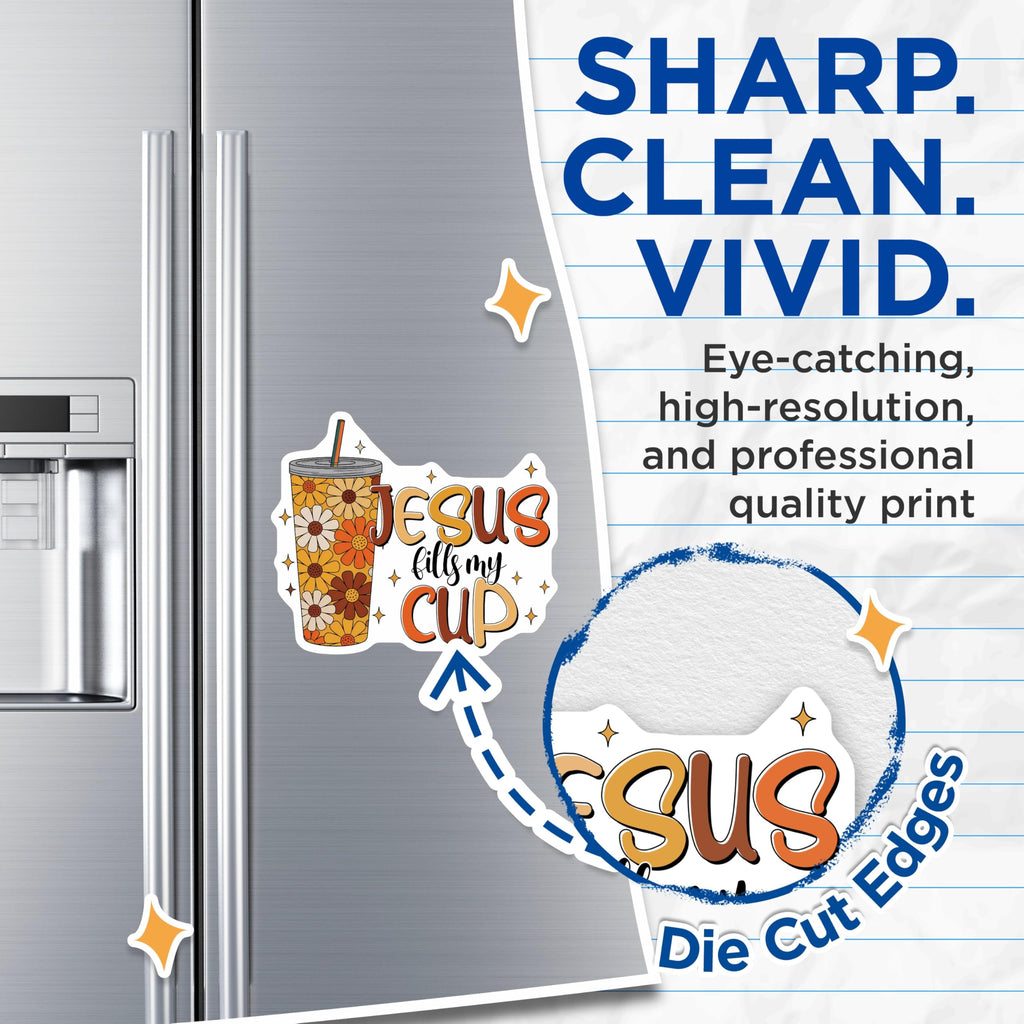 (2 Pack) Jesus Fills My Cup Magnets - Floral Tumbler - Christian Decor - 5" On Longest Side - Premium Magnet - for Cars, Refrigerators, Toolboxes, Lockers - Made in USA - MAG16210
