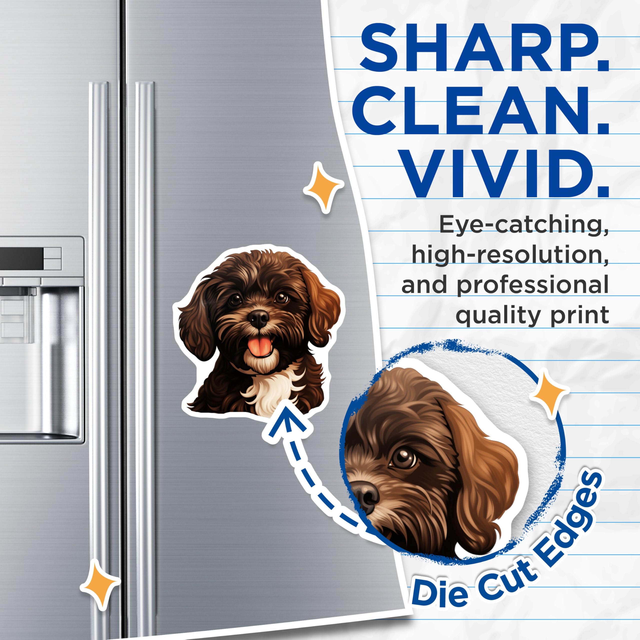 (2 Pack) Cute Puppy Magnets - Fluffy Dog Lover Refrigerator Decor - Adorable Pet Illustration Magnets - 5 Inches On Longest Side - Thick Durable Magnet - Made in USA - MAG25279