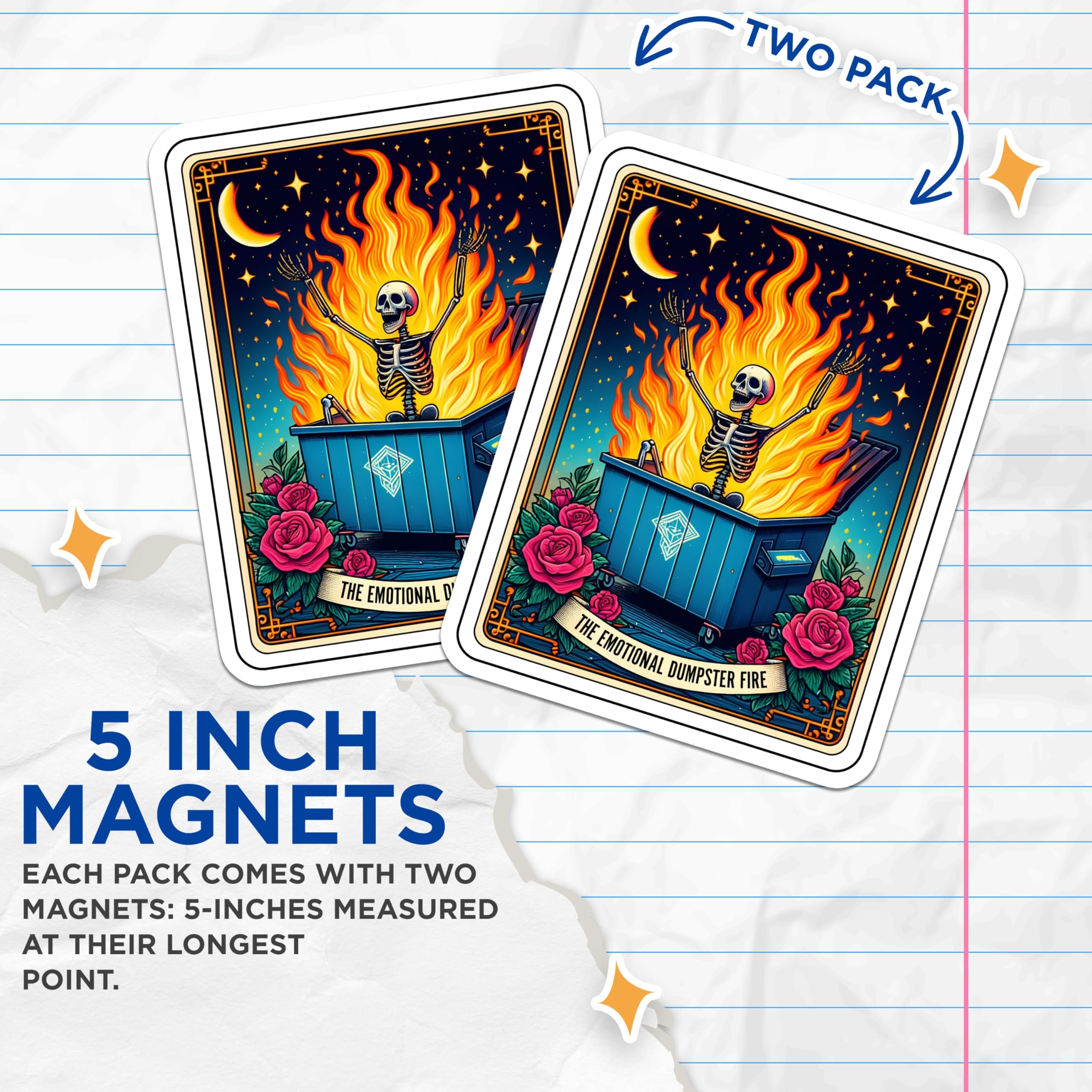 (2 Pack) Emotional Dumpster Fire Magnets - Mental Health Humor - Sarcastic Burnout Art - 5 Inches On Longest Side - Thick Durable Magnet - Made in USA - MAG28053