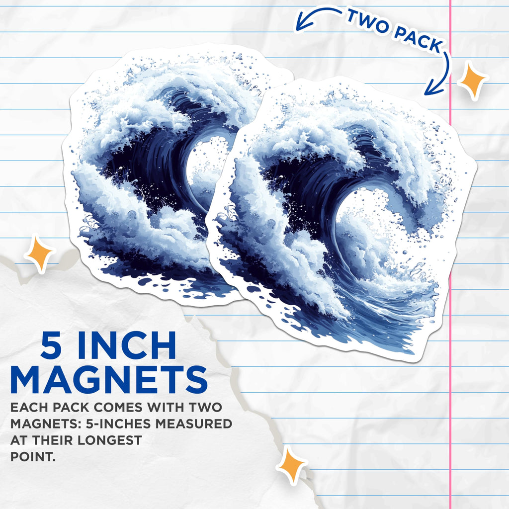(2 Pack) Ocean Wave Magnets - Surfer Beach Aesthetic - Coastal Home Decor - Nature Lover Fridge Magnets - 5 Inches On Longest Side - Thick Durable Magnet - Made in USA - MAG29946