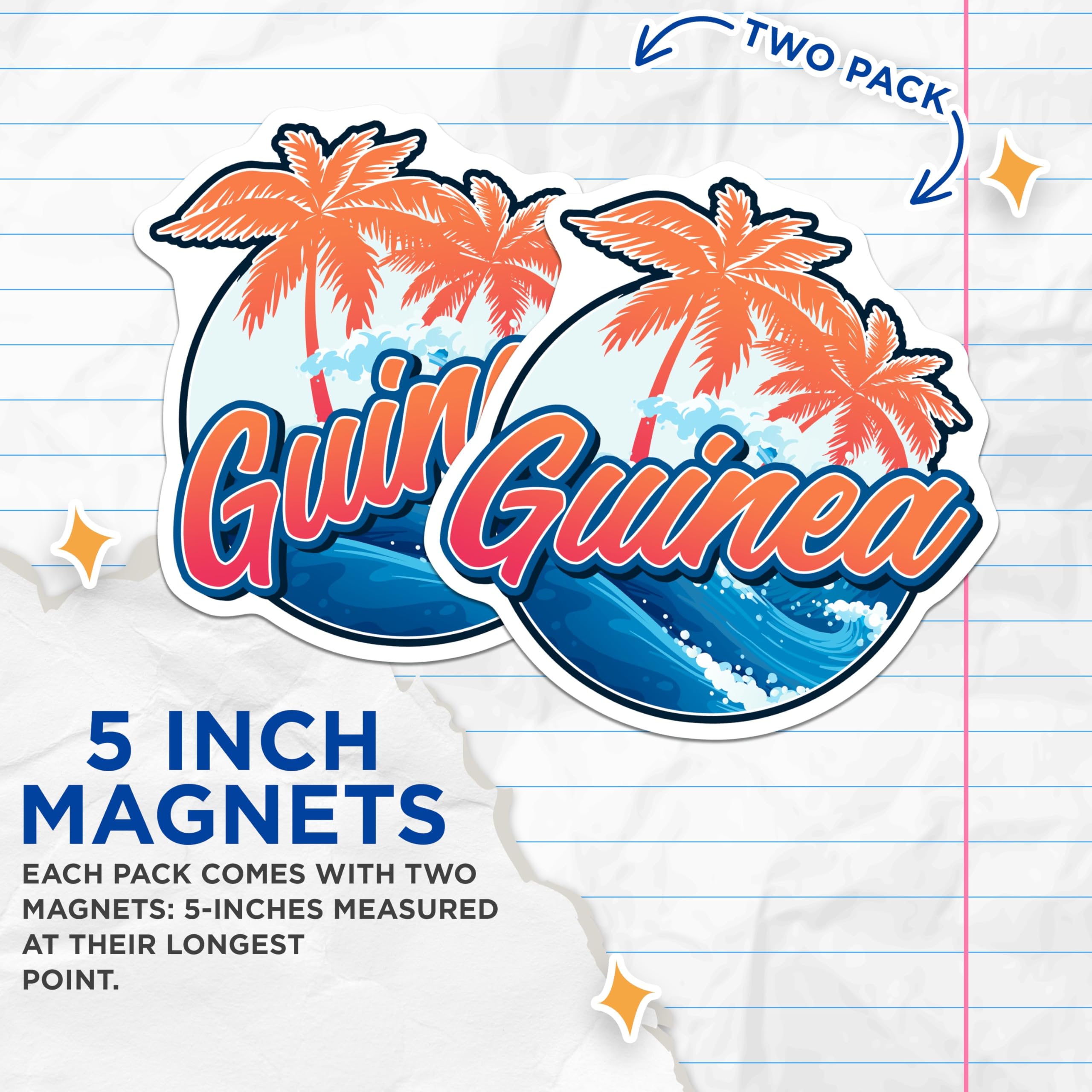 (2 Pack) Guinea Souvenir Magnets - Island Holiday Decor - Travel Fridge Magnets - 5" On Longest Side - Premium Magnet - for Cars, Refrigerators, Toolboxes, Lockers - Made in USA - MAG18250
