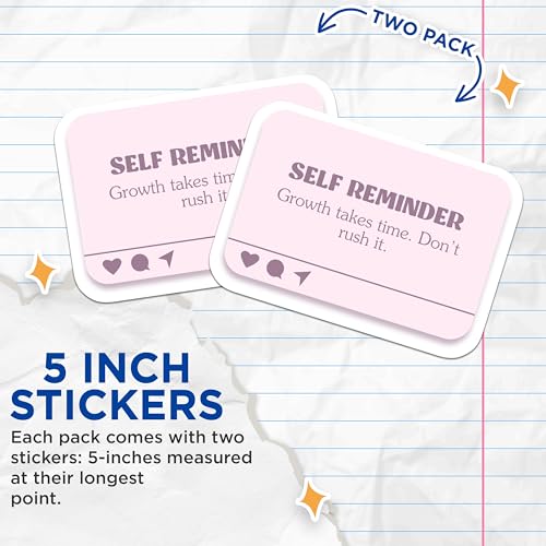 (2 Pack) Self Reminder Growth Stickers - Inspirational Quote - Motivational Message - 5" On Longest Side - Sticks to Smooth Flat Surfaces - Made in USA - BMCS8328
