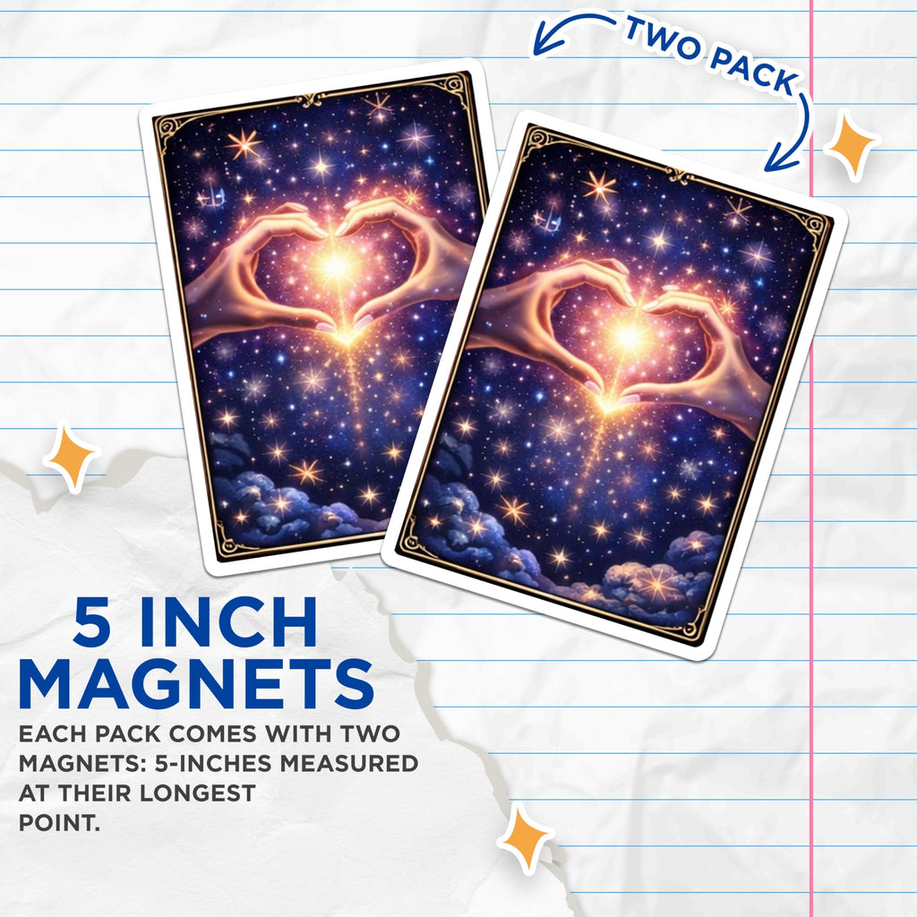 (2 Pack) Heart Hands Magnets - Celestial Stars - Cosmic Love Refrigerator Decors - 5" On Longest Side - Premium Magnet - for Cars, Refrigerators, Toolboxes, Lockers - Made in USA - MAG15958