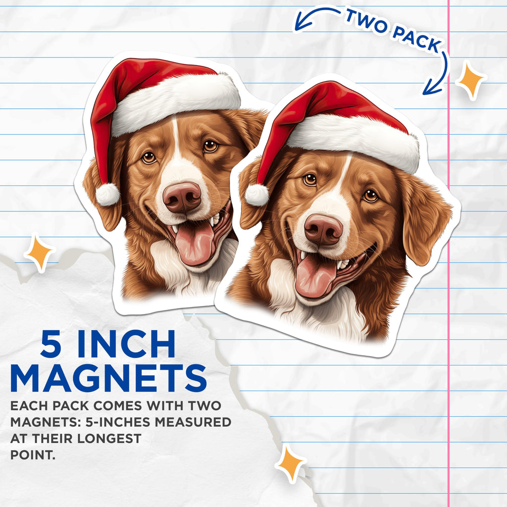 (2 Pack) Christmas Dog Magnets - Santa Hat Pet Lover Decor - Festive Holiday Refrigerator Magnets - 5 Inches On Longest Side - Thick Durable Magnet - Made in USA - MAG30806