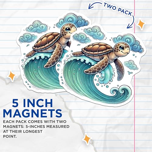 (2 Pack) Ocean Animal Decor Magnet - Cute Sea Creature - 5" On Longest Side - Sticks to Smooth Flat Surfaces - Made in USA - MAG10104