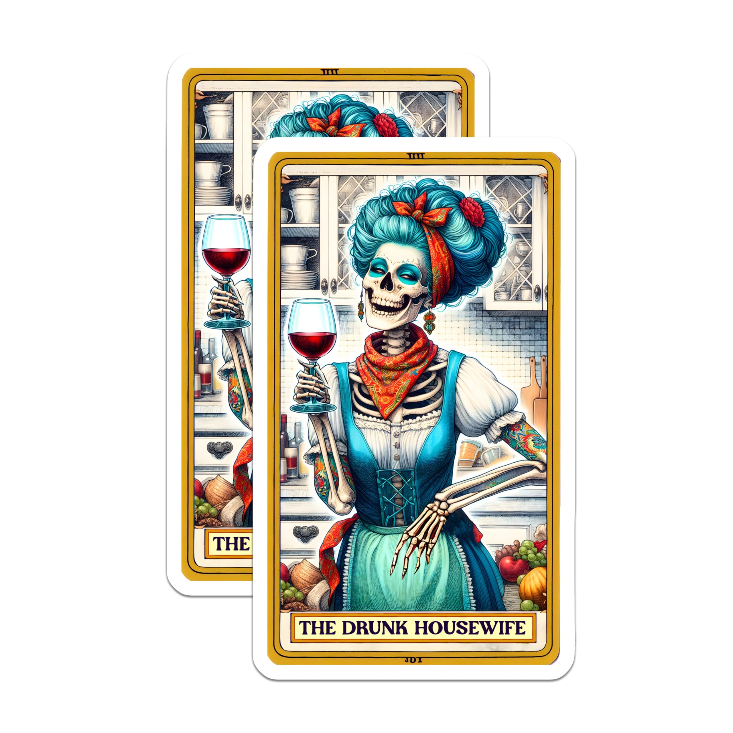 (2 Pack) Drunk Housewife Skeleton Magnets - Humorous Wine Lover Refrigerator Magnets - Unique Kitchen Decor Housewarming - 5 Inches On Longest Side - Thick Durable Magnet - Made in USA - MAG20165
