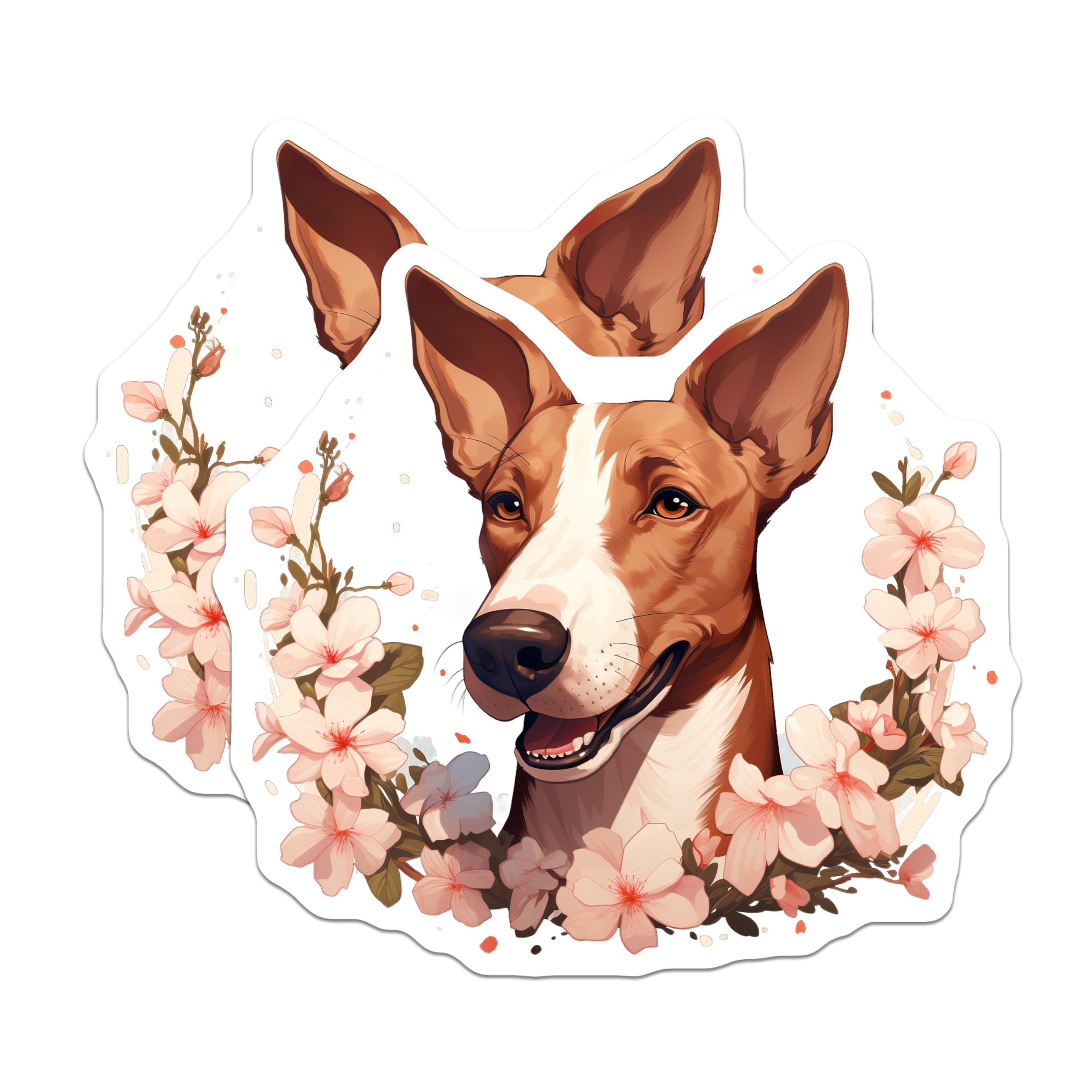 (2 Pack) Basenji Dog Magnets - Floral Cherry Blossom Pet Decor - Smiling Canine Refrigerator Art - 5 Inches On Longest Side - Thick Durable Magnet - Made in USA - MAG23724