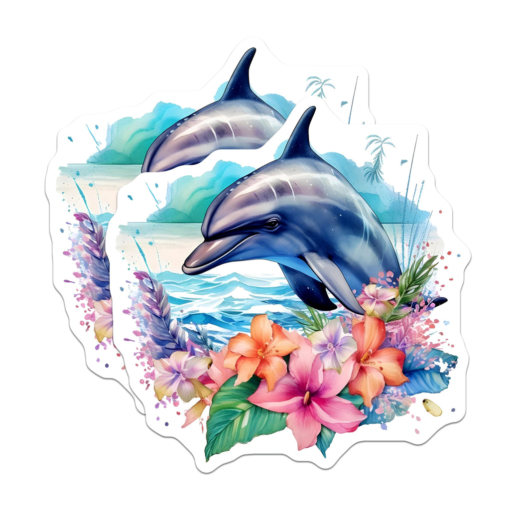 (2 Pack) Dolphin Magnets - Tropical Ocean Art - Watercolor Marine Life Decor - 5 Inches On Longest Side - Thick Durable Magnet - Made in USA - MAG20945