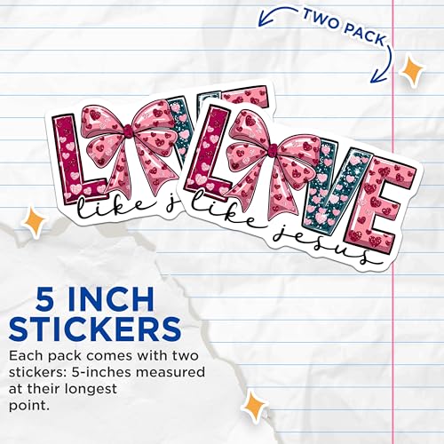 (2 Pack) Love Like Jesus Stickers - Motivational Quote - Christian Faith Stickers - 5" On Longest Side - Sticks to Smooth Flat Surfaces - Made in USA - BMCS7098