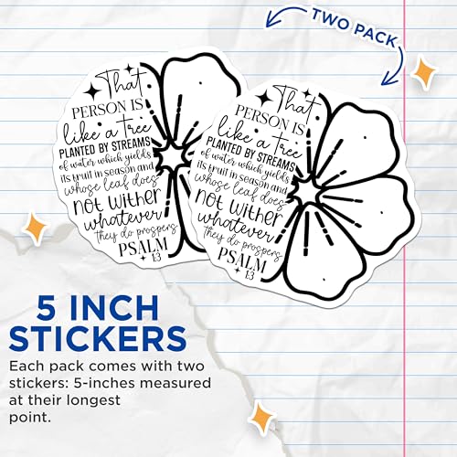 (2 Pack) Inspirational Bible Verse Stickers - Psalm 1:3 Stickers - Religious Christian Stickers for Faith Motivation - 5" On Longest Side - Sticks to Smooth Flat Surfaces - Made in USA - BMCS3848