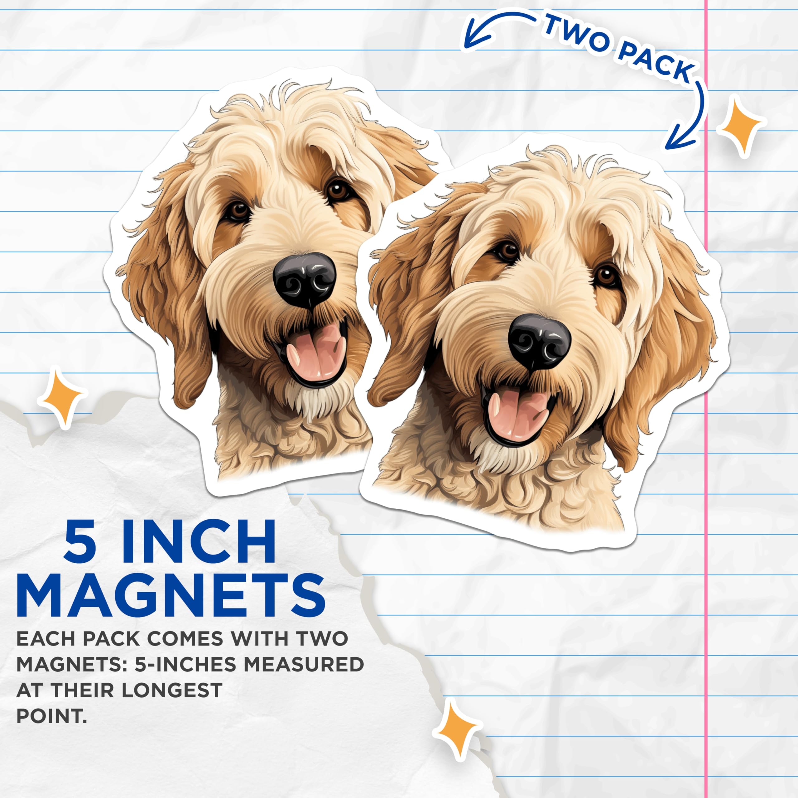 (2 Pack) Goldendoodle Dog Magnets - Cute Doodle Art - Pet Parent Refrigerator Decor - 5 Inches On Longest Side - Thick Durable Magnet - Made in USA - MAG28687