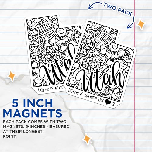 (2 Pack) Home is Where The Heart is Utah Magnets Magnets - 5" On Longest Side - Made in USA - Sticks to Refrigerators & Metal Surfaces - MAG9095