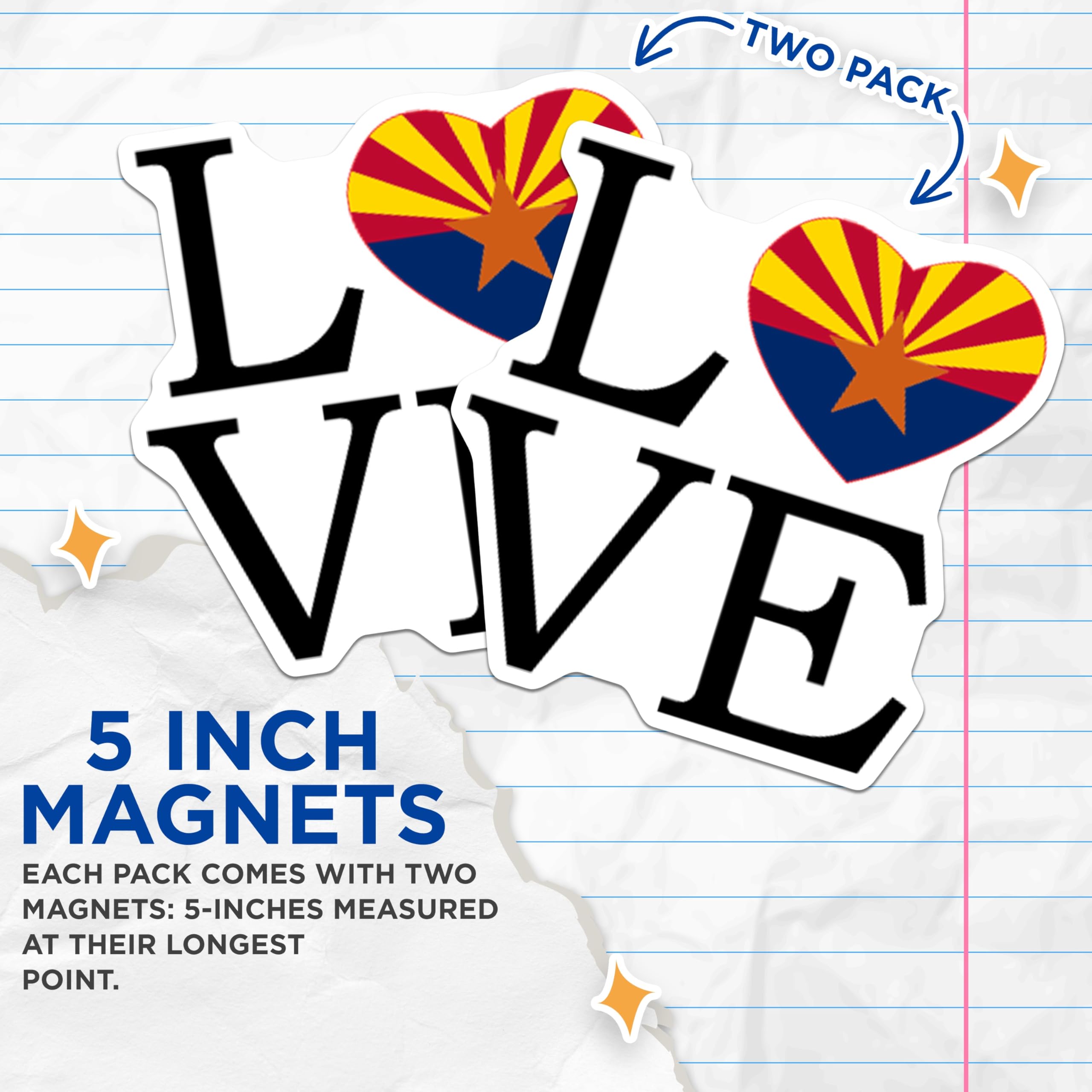 (2 Pack) Arizona Love Magnets - State Pride Decor - Arizona Souvenir Magnets - 5" On Longest Side - Premium Magnet - for Cars, Refrigerators, Toolboxes, Lockers - Made in USA - MAG18605