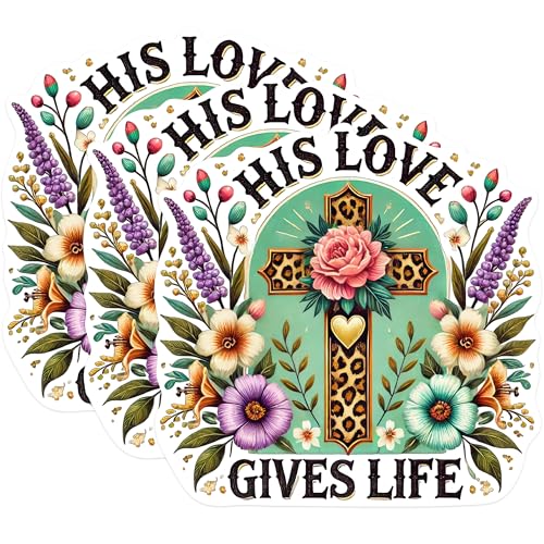 (3 Pack) Floral Cross Decals - Christian Laptop Decals - Religious Stickers - 3 Inches On Longest Side - Easy Peel & Apply - Made in USA - 3MCS0960