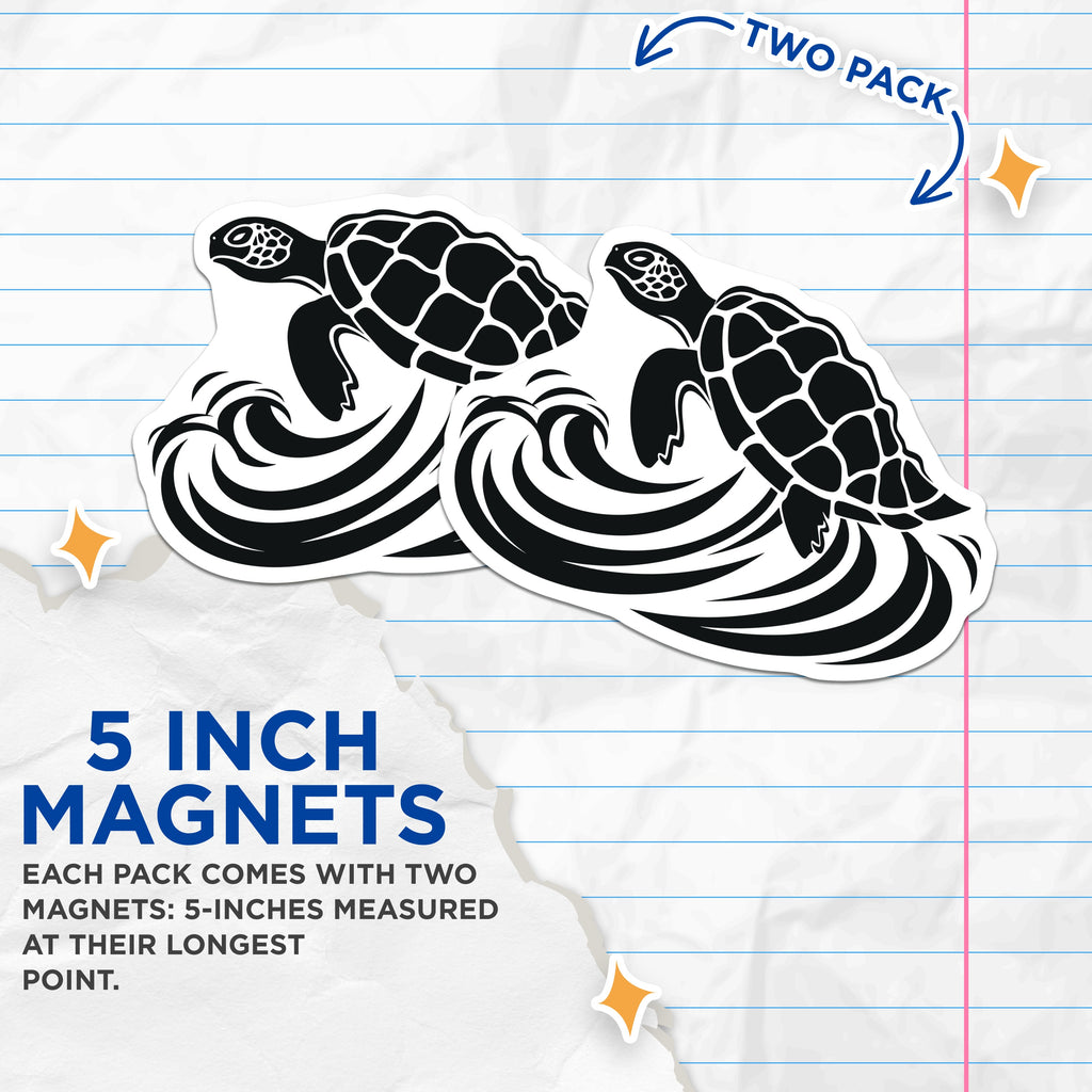 (2 Pack) Sea Turtle Ocean Waves Magnets - Beach Decor - Marine Life Fridge Whiteboard Refrigerator Locker Magnet - 5 Inches On Longest Side - Thick Durable Magnet - Made in USA - MAG36070