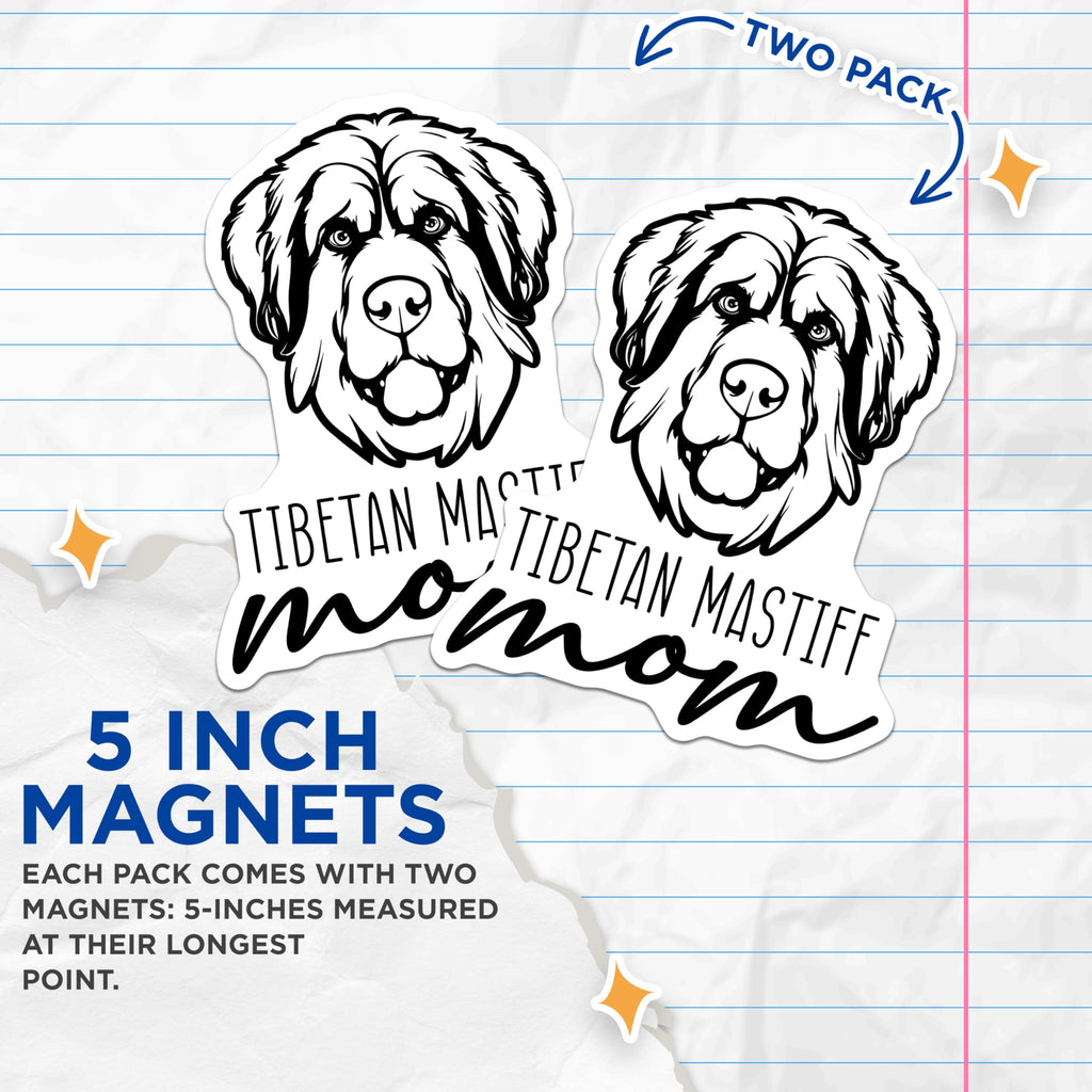 (2 Pack) Tibetan Mastiff Mom Magnets - Dog Lover Kitchen Decor - Pet Parent Refrigerator Accessory - Canine Breed Fan - 5 Inches On Longest Side - Thick Durable Magnet - Made in USA - MAG27060