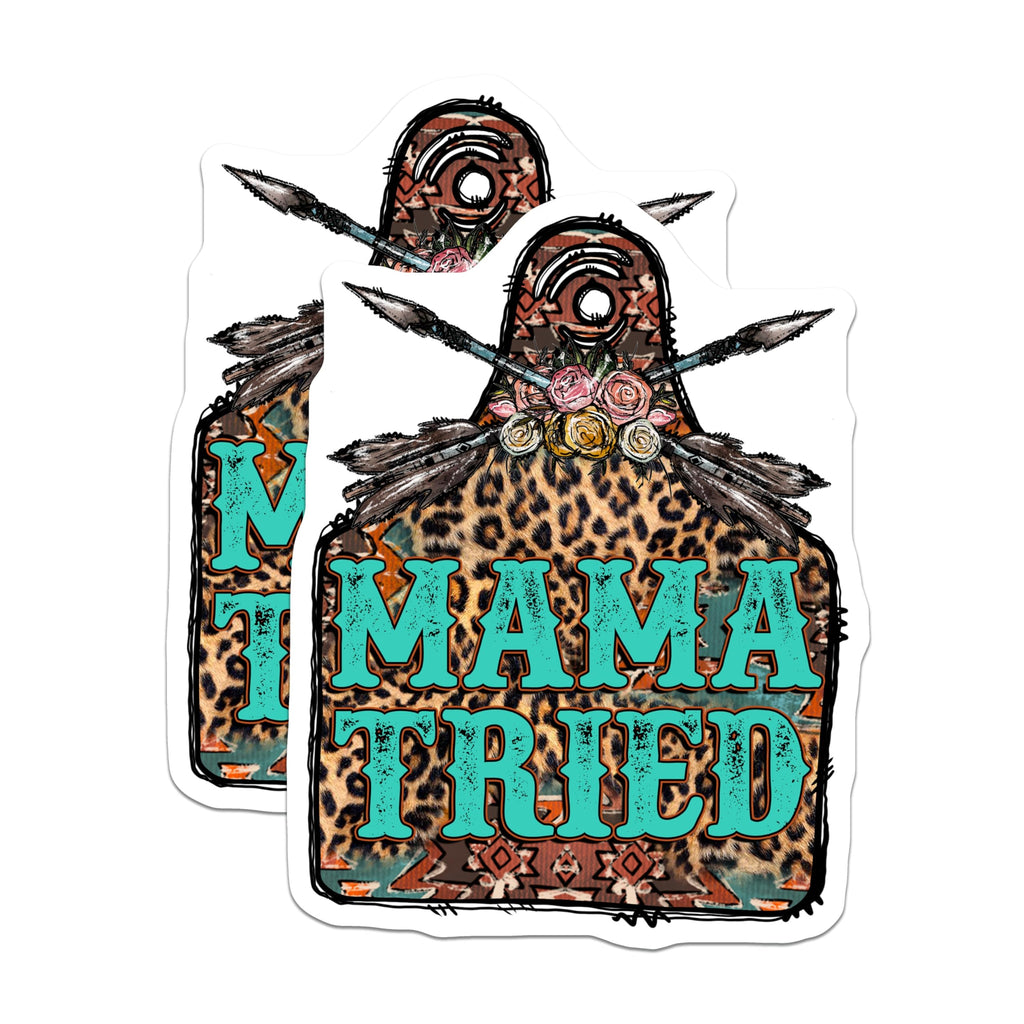 (2 Pack) Mama Tried Quote Magnets - Leopard Print Western Decor - Boho Cowgirl Country Music Vibe Accent - 5 Inches On Longest Side - Thick Durable Magnet - Made in USA - MAG29083