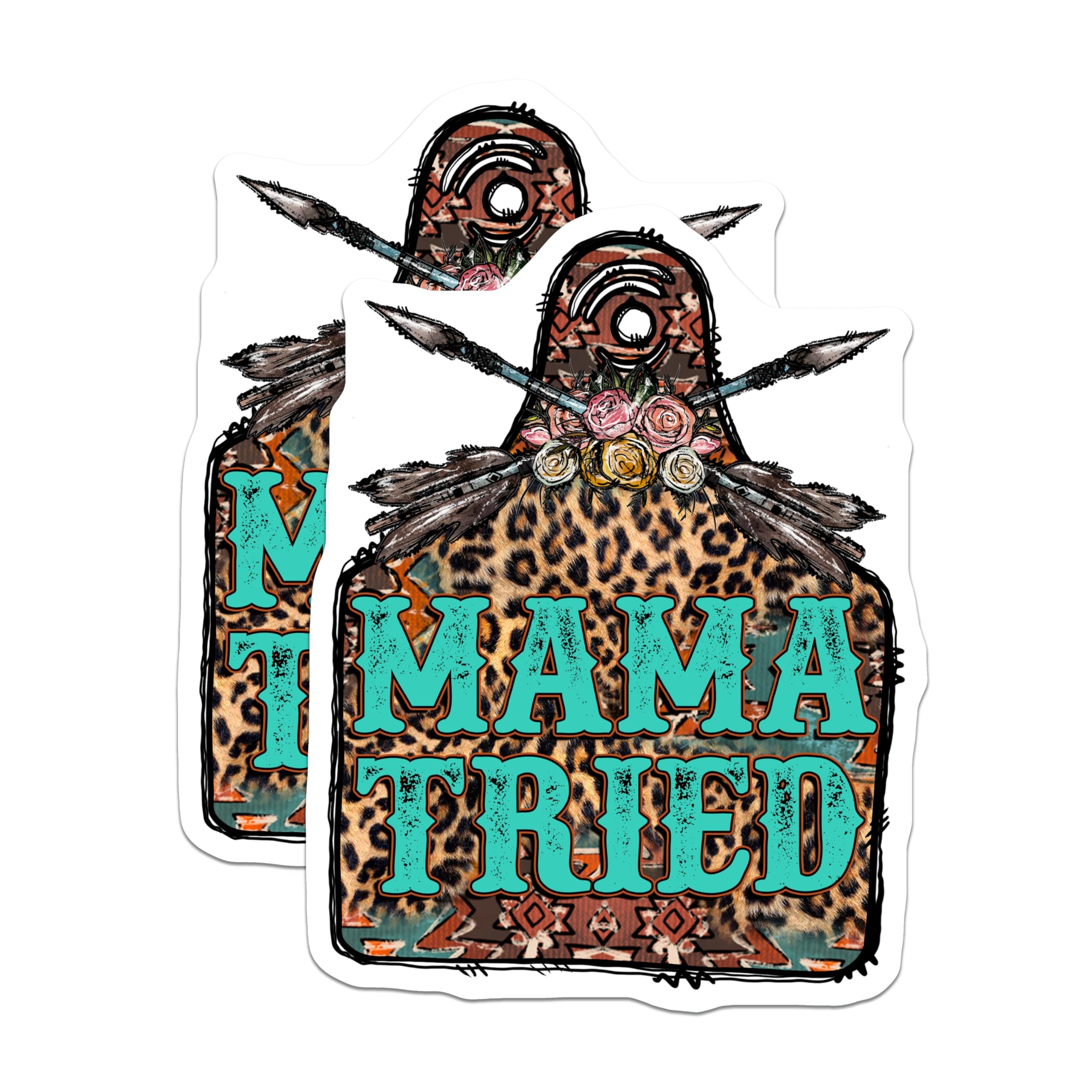 (2 Pack) Mama Tried Quote Magnets - Leopard Print Western Decor - Boho Cowgirl Country Music Vibe Accent - 5 Inches On Longest Side - Thick Durable Magnet - Made in USA - MAG29083