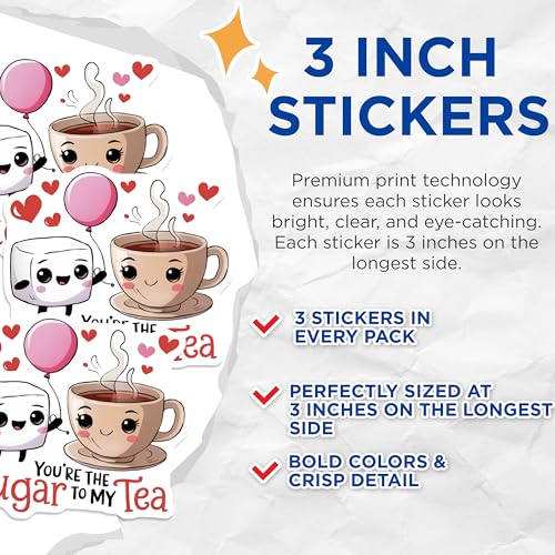 (3 Pack) Sugar Tea Decals - Kawaii Food - Cute Laptop Decals - 3 Inches On Longest Side - Easy Peel & Apply - Made in USA - 3MCS4097