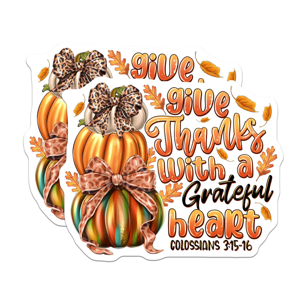 (2 Pack) Give Thanks Grateful Heart Magnets - Christian Fall Decor - Thanksgiving Scripture Verse - 5 Inches On Longest Side - Thick Durable Magnet - Made in USA - MAG30718