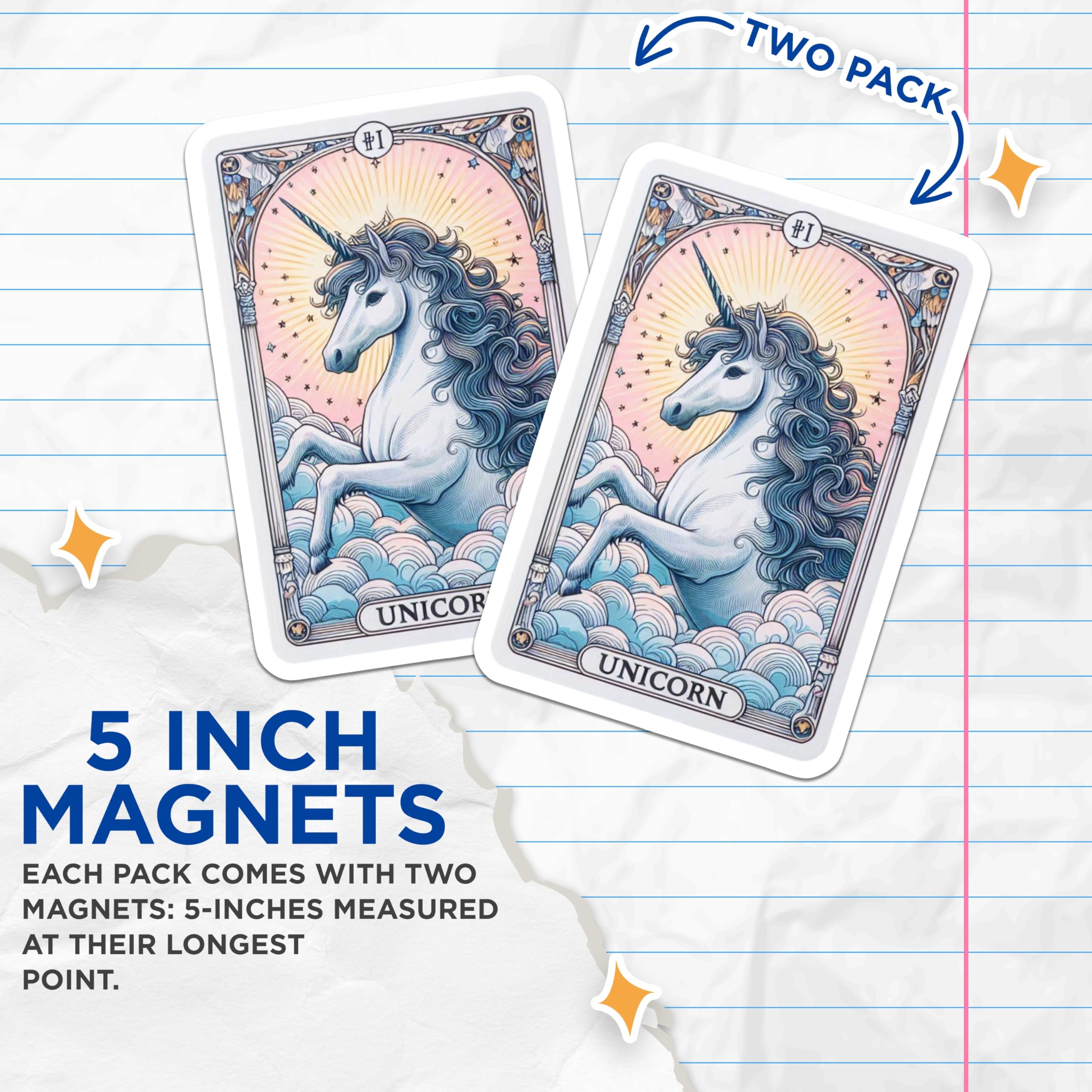 (2 Pack) Unicorn Magnets - Enchanted Fantasy Art Deco Decor - Mystical Creature Tarot Card Design - Whimsical Aesthetic - 5 Inches On Longest Side - Thick Durable Magnet - Made in USA - MAG21405