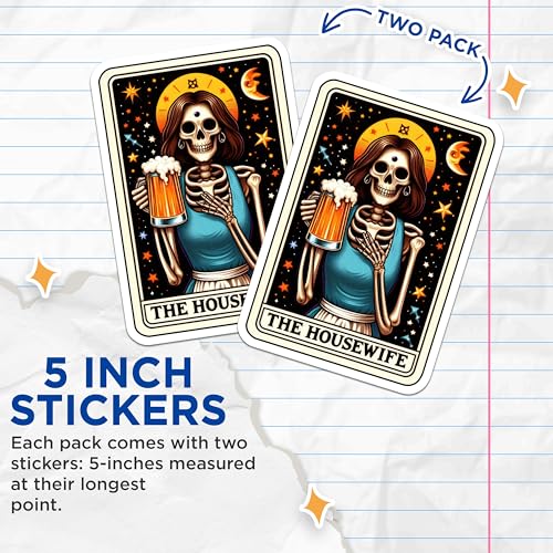 (2 Pack) Skeleton Housewife Stickers - Funny Skeleton Beer Stickers - Retro Skeleton Star Stickers - 5" On Longest Side - Sticks to Smooth Flat Surfaces - Made in USA - BMCS5440