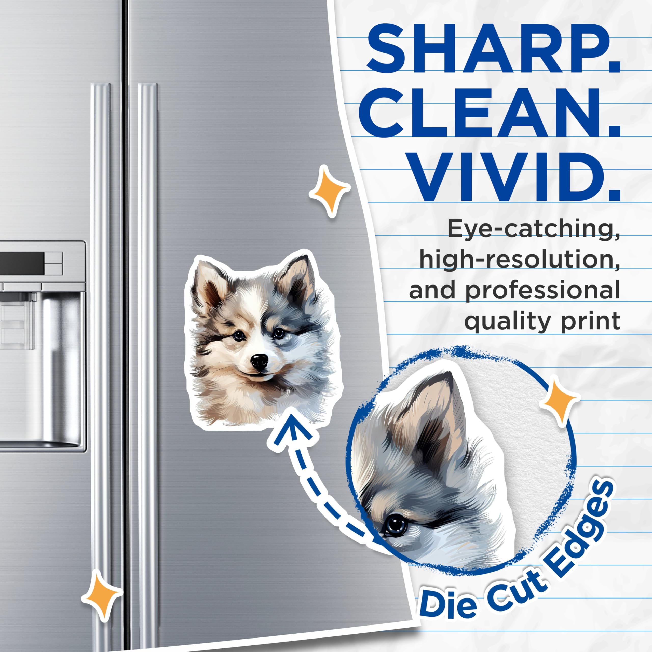 (2 Pack) Cute Fluffy Puppy Magnets - Adorable Dog Lover Kitchen Decor - Pet Parent Refrigerator Art - 5 Inches On Longest Side - Thick Durable Magnet - Made in USA - MAG26966