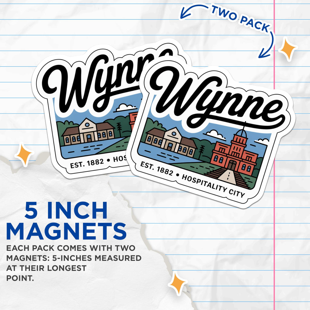 (2 Pack) Wynne Arkansas Magnets - Hospitality City Decor - Souvenir Magnets - 5" On Longest Side - Premium Magnet - for Cars, Refrigerators, Toolboxes, Lockers - Made in USA - MAG18922