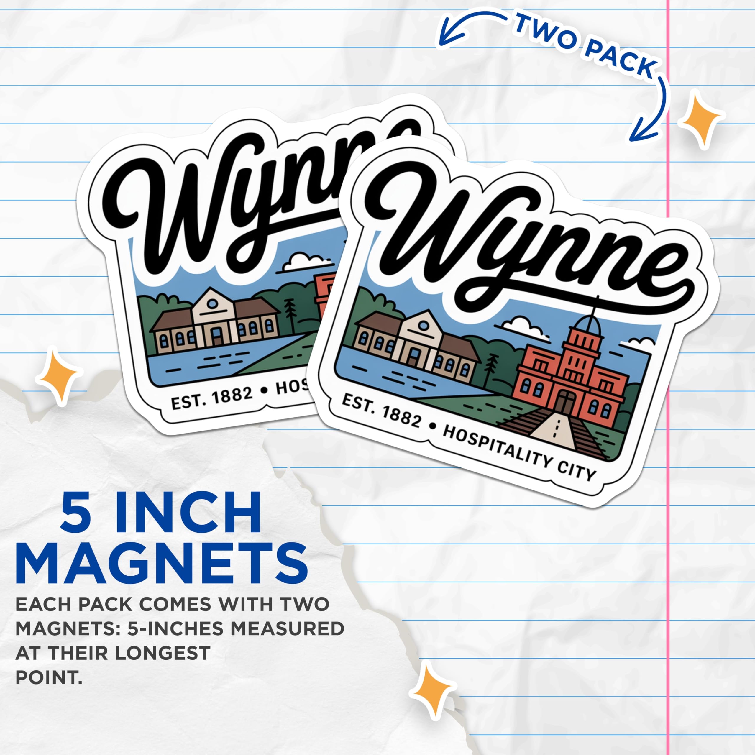 (2 Pack) Wynne Arkansas Magnets - Hospitality City Decor - Souvenir Magnets - 5" On Longest Side - Premium Magnet - for Cars, Refrigerators, Toolboxes, Lockers - Made in USA - MAG18922