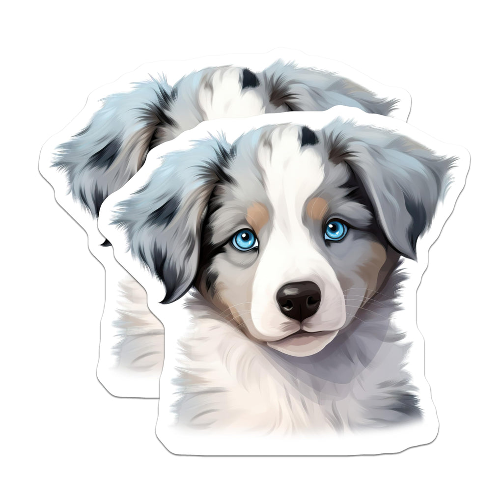 (2 Pack) Australian Shepherd Puppy Magnets - Blue Eyed Aussie Decor - Dog Lover Fridge Accent for Pet Parents - 5 Inches On Longest Side - Thick Durable Magnet - Made in USA - MAG27431