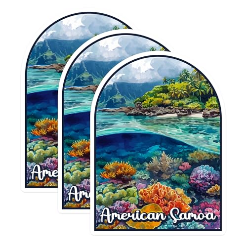 (3 Pack) American Samoa Decals - Tropical Island Art - Coral Reef Laptop Decal - 3 Inches On Longest Side - Easy Peel & Apply - Made in USA - 3MCS0393