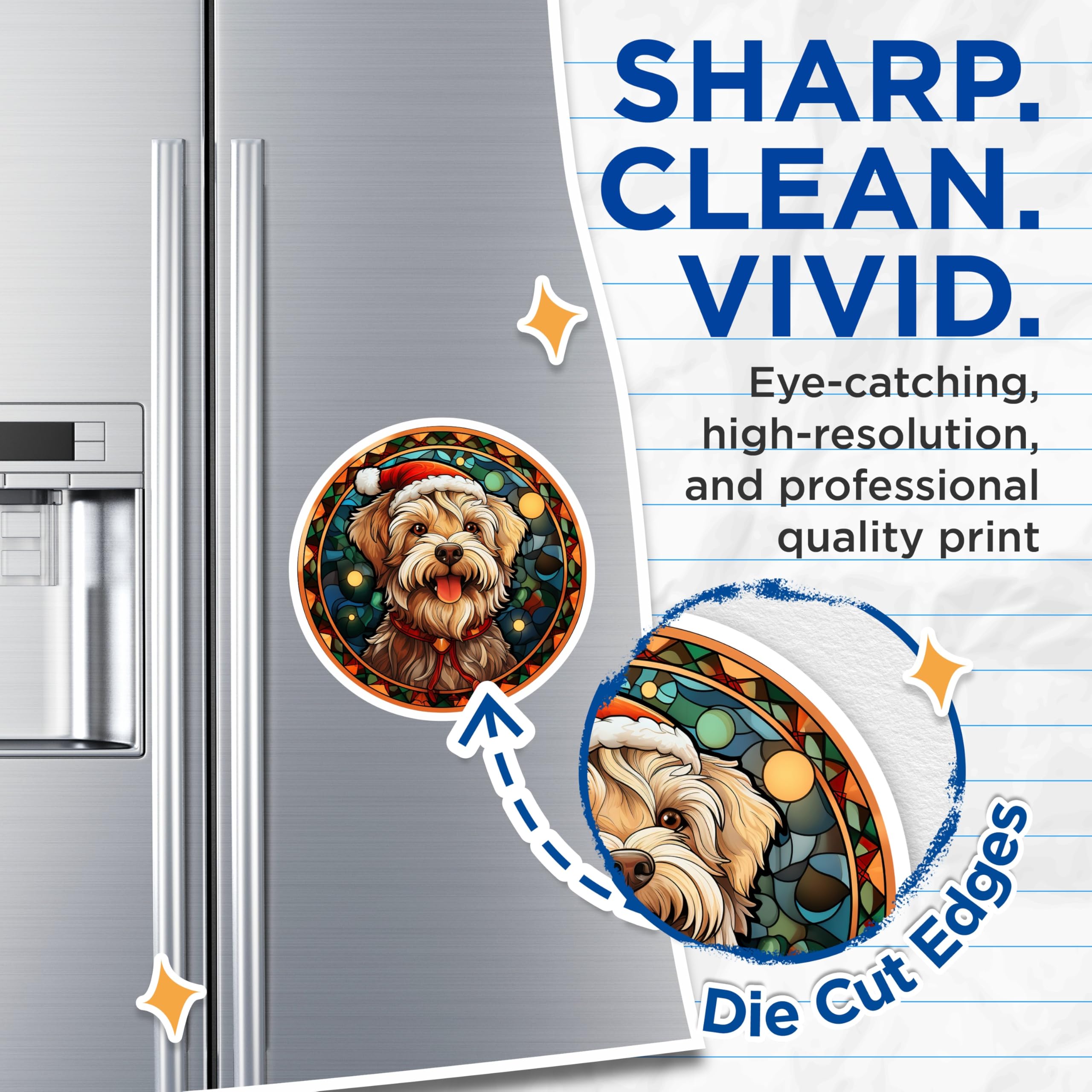 (2 Pack) Christmas Dog Magnets - Stained Glass Pet Lover - Holiday Fridge Decor - 5 Inches On Longest Side - Thick Durable Magnet - Made in USA - MAG30787