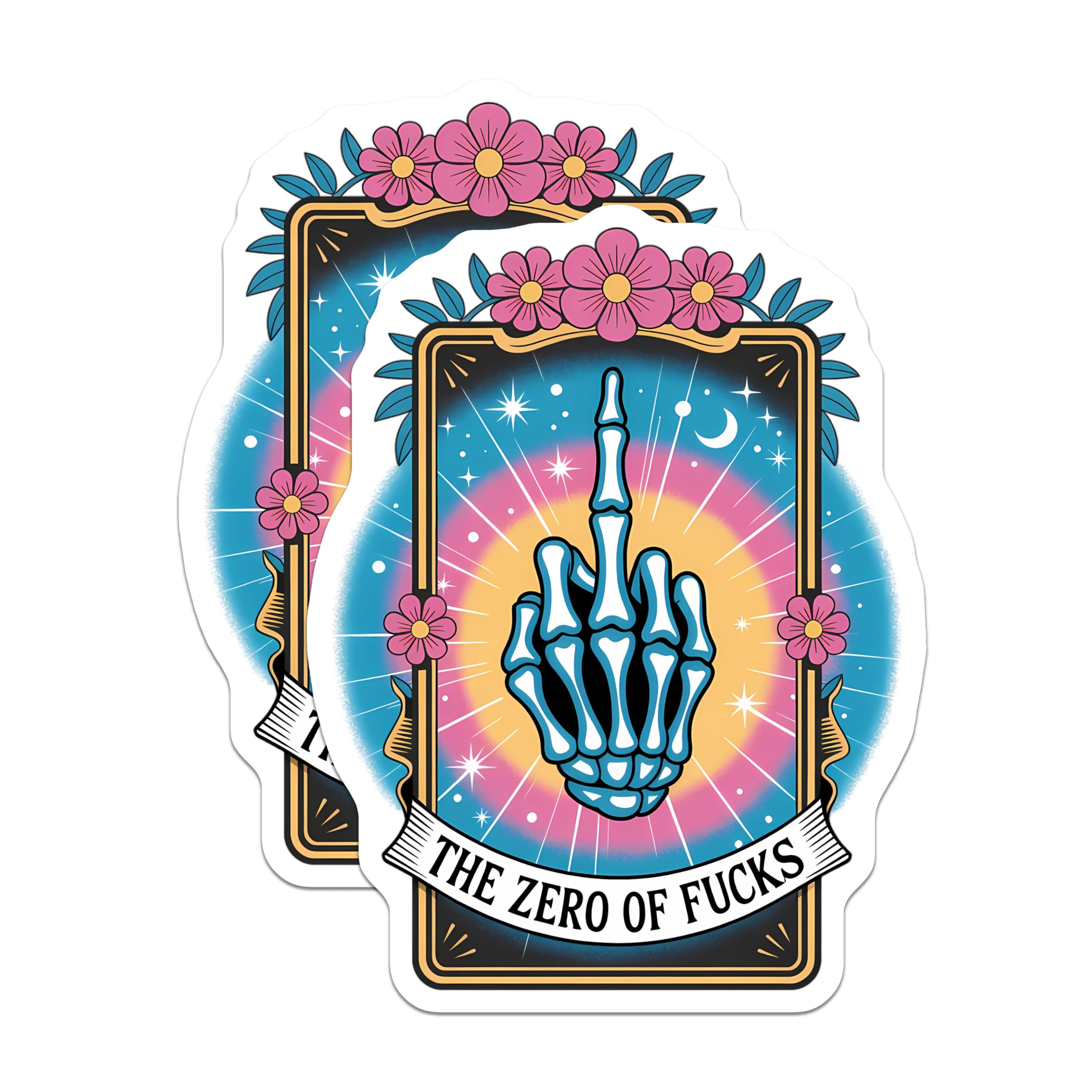 (2 Pack) Skeleton Middle Finger Magnets - Zero Fucks Given Statement - Sarcastic Tarot Art - Rebellious Celestial Decor - 5 Inches On Longest Side - Thick Durable Magnet - Made in USA - MAG21921