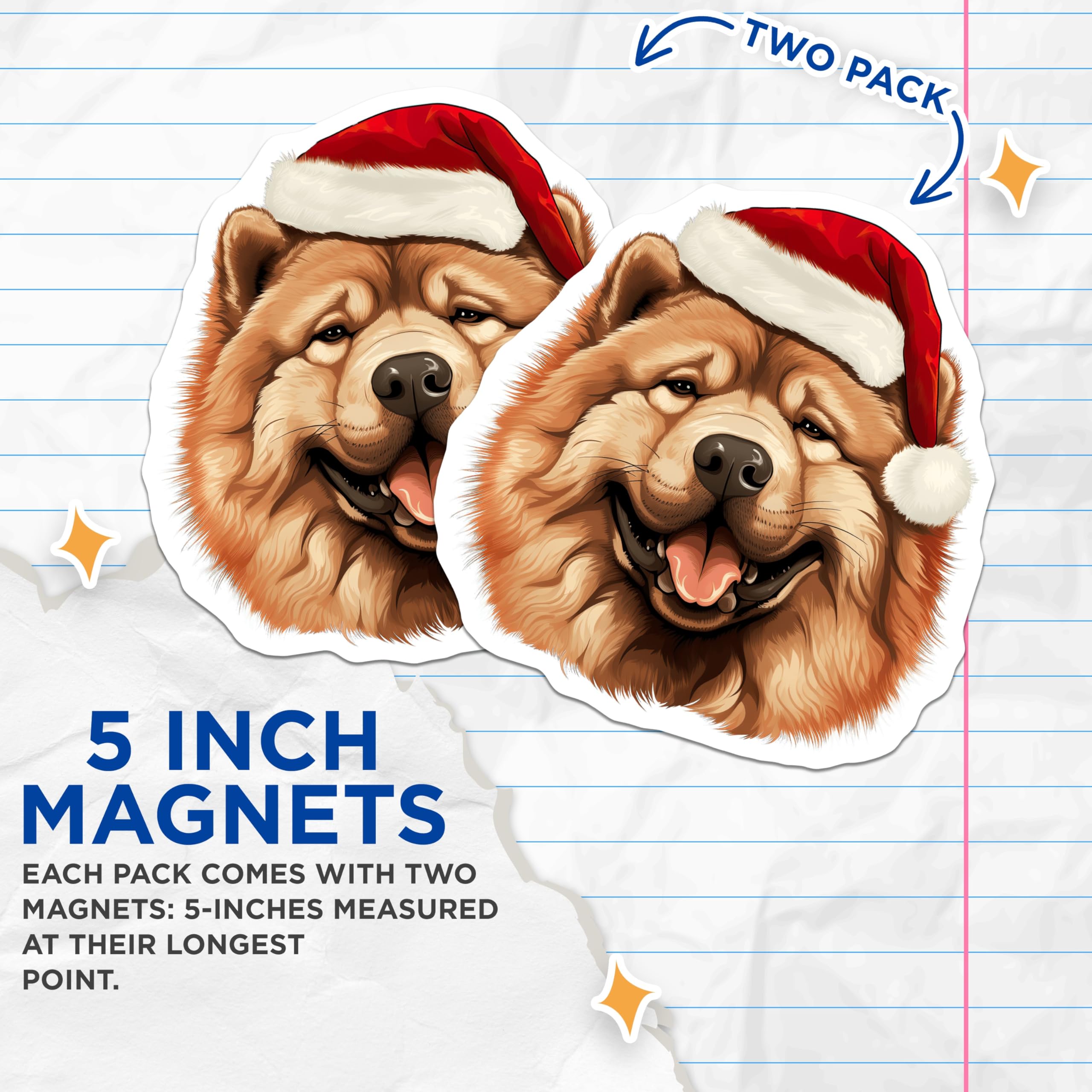 (2 Pack) Chow Chow Santa Magnets - Christmas Dog Magnets - Holiday Pet Magnets - 5 Inches On Longest Side - Thick Durable Magnet - Made in USA - MAG24188