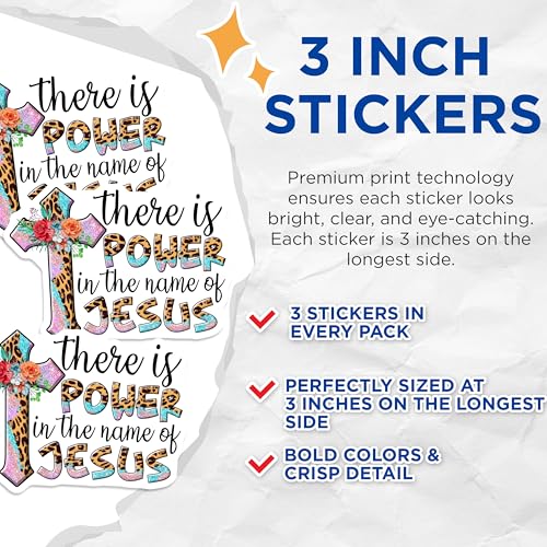 (3 Pack) Jesus Power Decals - Floral Cross Decal - Religious Laptop Decal - 3 Inches On Longest Side - Easy Peel & Apply - Made in USA - 3MCS4401