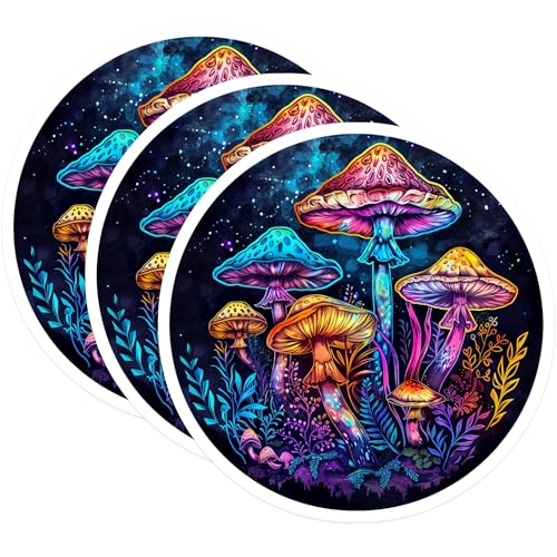 (3 Pack) Mushroom Decals - Psychedelic Art - Laptop Decal - Fungi Stickers- 3 Inches On Longest Side - Easy Peel & Apply - Made in USA - 3MCS5575