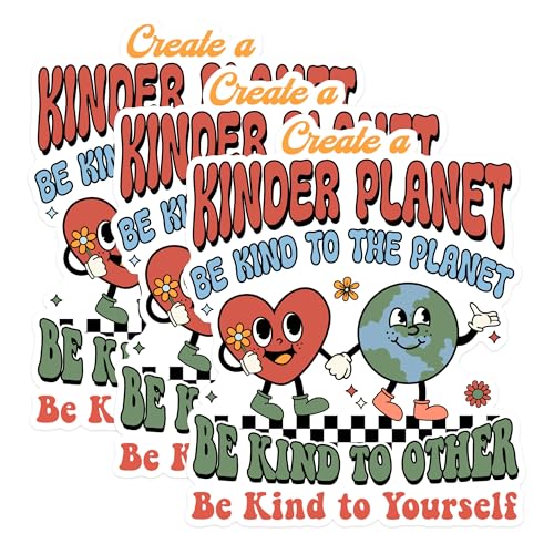 (3 Pack) Kinder Planet Decals - Be Kind Stickers - Positive Message Decals - 3 Inches On Longest Side - Easy Peel & Apply - Made in USA - 3MCS1776
