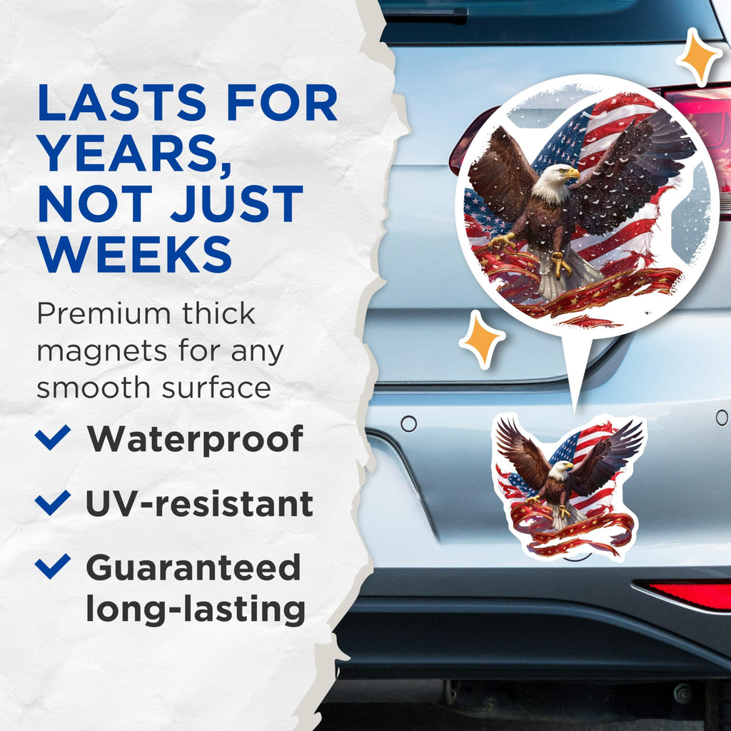 (2 Pack) American Eagle Magnets - USA Flag Patriot - Independence Day Decor - 5 Inches On Longest Side - Thick Durable Magnet - Made in USA - MAG21991