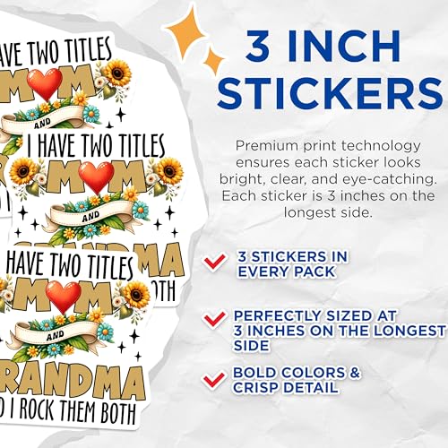 (3 Pack) Mom Grandma Decals - Floral Grandmother Saying - Laptop Decal - Funny Mom Decals - 3 Inches On Longest Side - Easy Peel & Apply - Made in USA - 3MCS6956